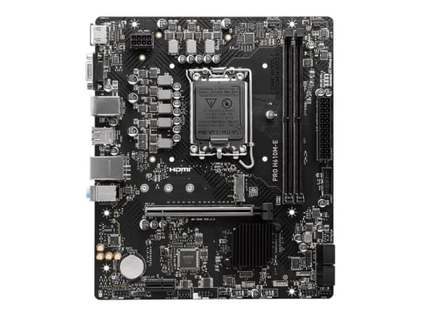 MSI PRO H610M-E - Moderkort - micro ATX - LGA1700-uttag - H610 Chipuppsättning - USB 3.2 Gen 1 - Gigabit LAN - inbyggda grafiken (CPU krävs) - HD-lju
