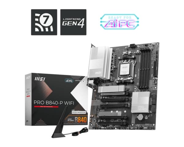 MSI PRO B840-P WIFI - Moderkort - ATX - Socket AM5 - AMD B840 Chipuppsättning - USB 3.2 Gen 2, USB-C 3.2 Gen 1, USB 3.2 Gen 1, USB-C 3.2 Gen2 - 2.5 G