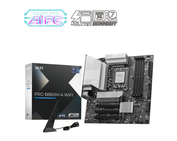 MSI PRO B860M-A WIFI - Hovedkort - micro ATX - LGA1851-sokkel - B860 Chipset - USB 3.2 Gen 2, USB 3.2 Gen 1 - 5 Gigabit Ethernet, Wi-Fi 7 - innbygd g