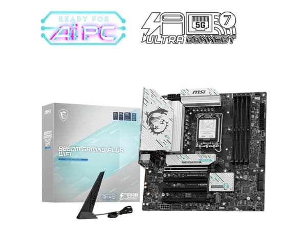 MSI B860M GAMING PLUS WIFI - Hovedkort - micro ATX - LGA1851-sokkel - B860 Chipset - USB-C 3.2 Gen2, USB-C 3.2 Gen 1, USB 3.2 Gen 1 - 5 Gigabit Ether