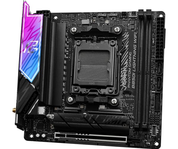 ASRock Phantom Gaming B850I LIGHTNING WIFI - Hovedkort - mini-ITX - Socket AM5 - AMD B850 Chipset - USB-C 3.2 Gen2, USB-C 3.2 Gen 1, USB 3.2 Gen 2, U