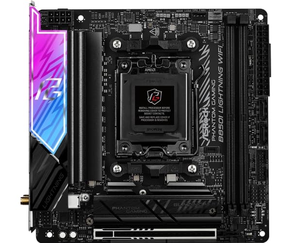 ASRock Phantom Gaming B850I LIGHTNING WIFI - Hovedkort - mini-ITX - Socket AM5 - AMD B850 Chipset - USB-C 3.2 Gen2, USB-C 3.2 Gen 1, USB 3.2 Gen 2, U