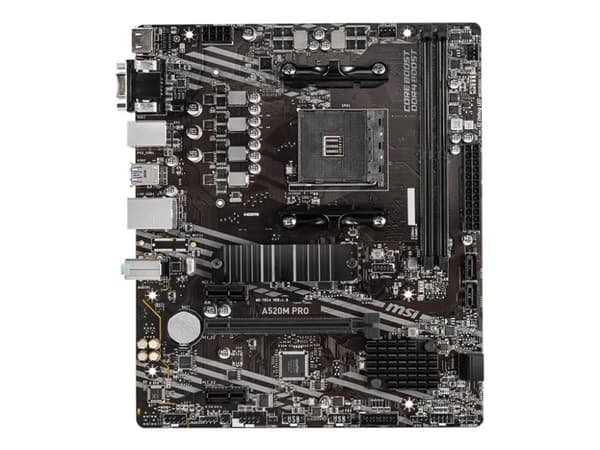 MSI A520M PRO - Emolevy - micro-ATX - Socket AM4 - AMD A520 piirisarja - USB 3.2 Gen 1 - Gigabit LAN - sisäinen grafiikka (CPU tarvitaan) - HD Audio