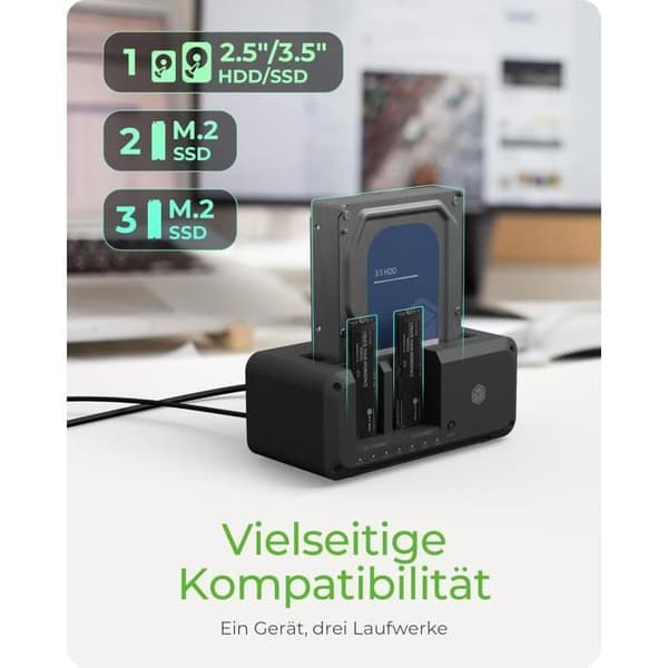 HDD/M.2 NVMe SSD-docka - ICY BOX - IB-2924MSCL-C31 - USB 3.2 Gen 2 - Enkel kloning - 10 Gbit/s
