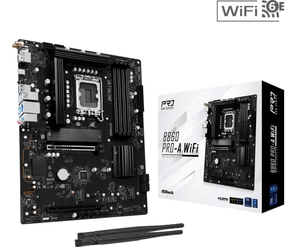 ASRock B860 Pro-A WiFi - Hovedkort - micro ATX - LGA1851-sokkel - B860 Chipset - USB-C Gen 2x2, USB-C 3.2 Gen 1, USB 3.2 Gen 1 - Wi-Fi 6E, 2.5 Gigabi
