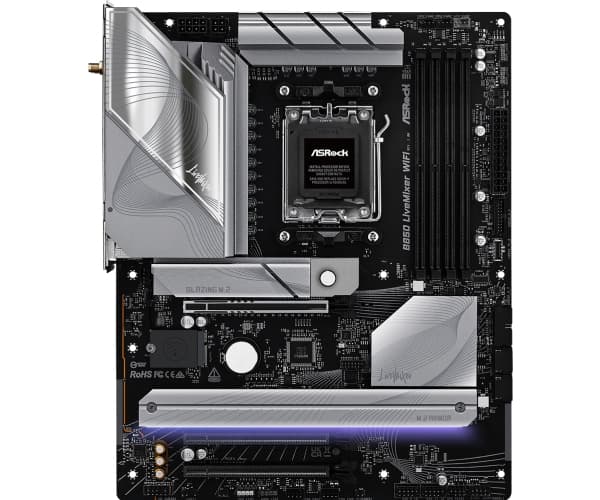 ASRock B850 LIVEMIXER WIFI - Moderkort - ATX - Socket AM5 - AMD B850 Chipuppsättning - USB-C 3.2 Gen 2x2, USB-C 3.2 Gen2, USB 3.2 Gen 2, USB 3.2 Gen