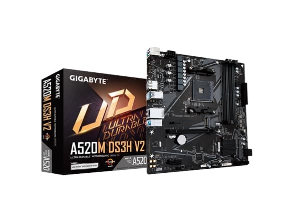 GIGABYTE A520M DS3H V2, AMD, Stik AM4, AMD Ryzen 3000-serien, AMD Ryzen Threadripper 3000-serien, AMD Ryzen Threadripper PRO 3000 WX-serien, Stik AM4