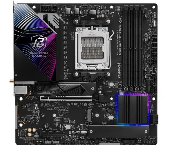 ASRock Phantom Gaming B850M RIPTIDE WIFI - Hovedkort - micro ATX - Socket AM5 - AMD B850 Chipset - USB 3.2 Gen 2, USB-C 3.2 Gen2, USB 3.2 Gen 1 - 2.5