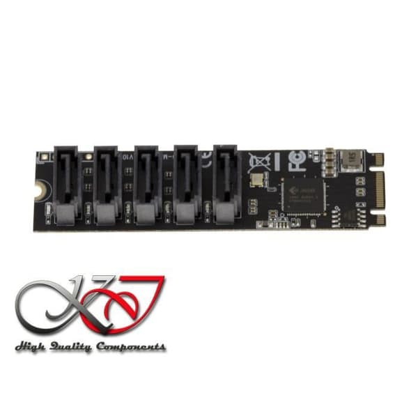 M.2 (M2 NGFF) styrkort typ PCIe M eller B+M Key 5 port SATA 3.0 6Gbps med JMB585 Chipset