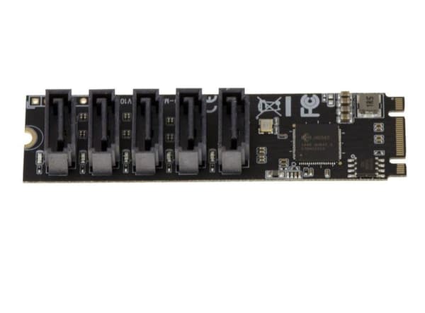 M.2 (M2 NGFF) styrkort typ PCIe M eller B+M Key 5 port SATA 3.0 6Gbps med JMB585 Chipset