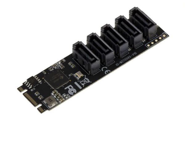 M.2 (M2 NGFF) styrkort typ PCIe M eller B+M Key 5 port SATA 3.0 6Gbps med JMB585 Chipset