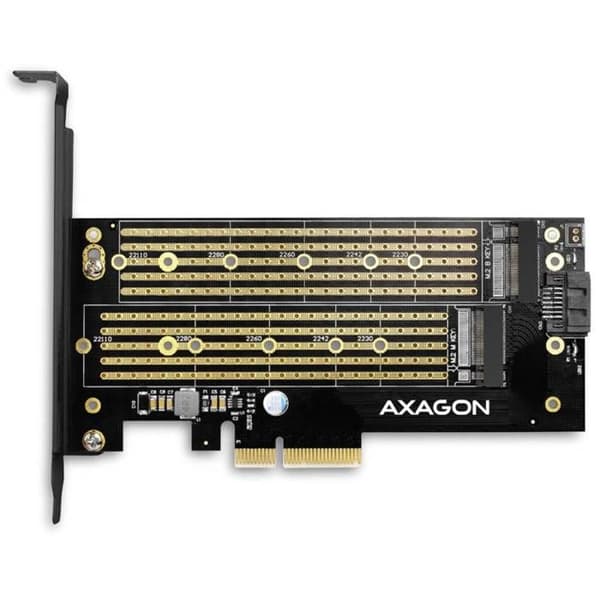 AXAGON PCEM2-D PCI-Express PCIe-kort lämpligt för (SSD): M.2 PCIe NVMe SSD Svart, Guld