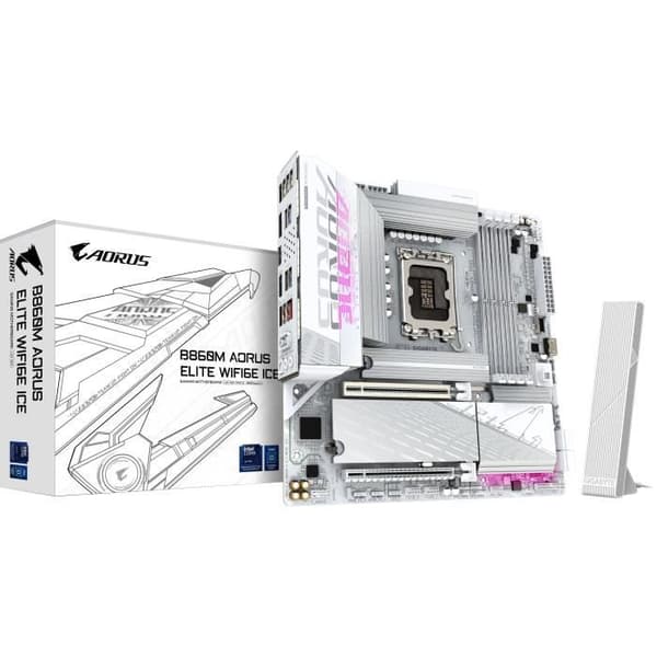 B860M A ELT WF6E ICE Gigabyte B860M AORUS ELITE WIFI6E ICE - Moderkort Micro ATX Sockel 1851 Intel Z890 Express - 4x DDR5 - M.2 PCI