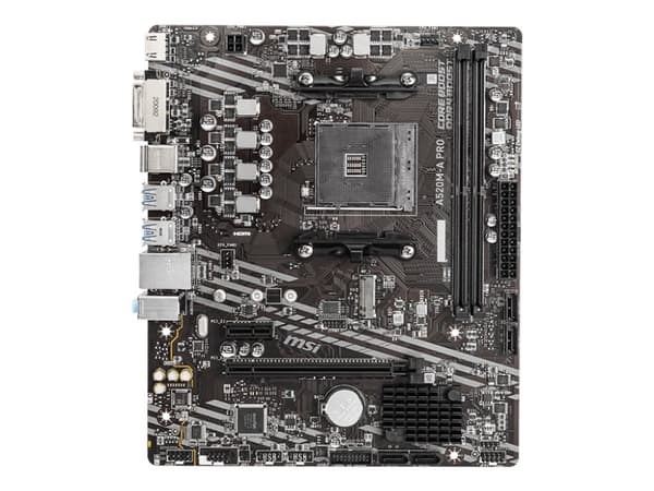 MSI A520M-A PRO, AMD, Stik AM4, 3. generasjon AMD Ryzen™ 3, 3. generasjon AMD Ryzen 5, 3. generasjon AMD Ryzen™ 7, 3...., DDR4-SDRAM, 64 GB, DIMM