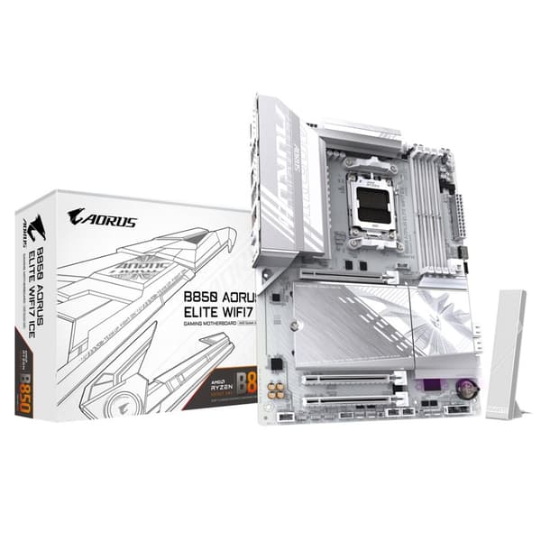 GIGABYTE B850 AORUS ELITE WIFI7 ICE Bundkort - AMD Ryzen 9000-serien CPU'er, 12+2+1 faset digital VRM, op til 8200MHz DDR5 (OC), 1xPCIe 5.0 + 2xPCIe
