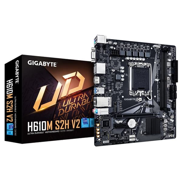 GIGABYTE H610M S2H V2 bundkort - Understøtter Intel Core 14th CPU'er, 4+1+1 Hybrid Phases Digital VRM, op til 5600MHz DDR5, 1xPCIe 3.0 M.2, GbE LAN,