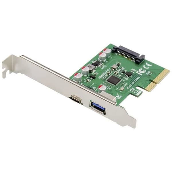 Digitus DS-30225 2-portars USB 3.1-kontrollkort USB-A, USB-C™, USB 3.1 (2:a generationen), USB, USB 2.0, USB 3.2 (1:a generationen) (USA Grön