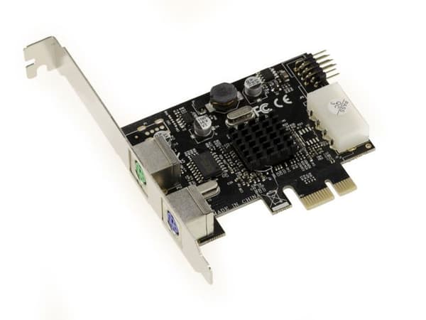 PCIe x1 PS/2-kort - 2 PS2-tangentbordsmusportar + 1 intern 9-punkts USB 2.0-port med ASIX 9990 chipset. Hög/låg profil