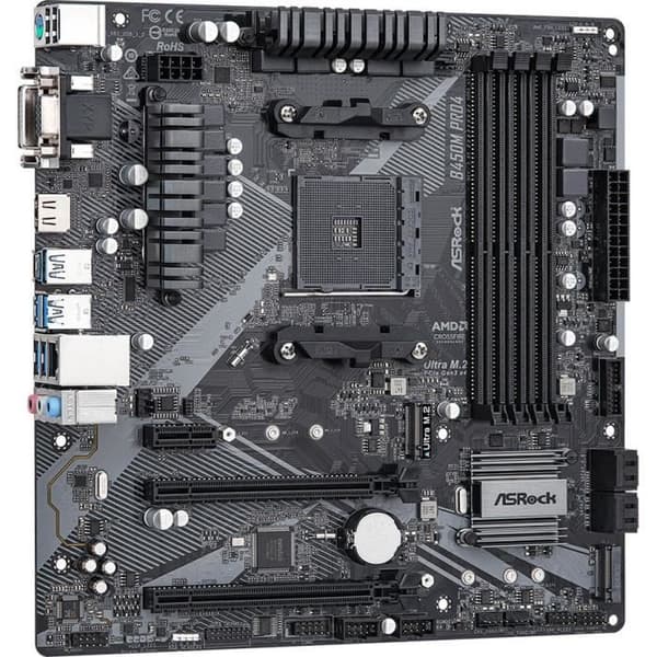Moderkort - ASROCK - B450M PRO4 R2.0 - Micro ATX - Socket AM4 - AMD B450