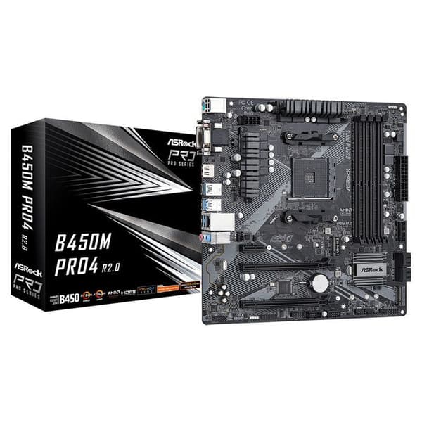 Moderkort - ASROCK - B450M PRO4 R2.0 - Micro ATX - Socket AM4 - AMD B450
