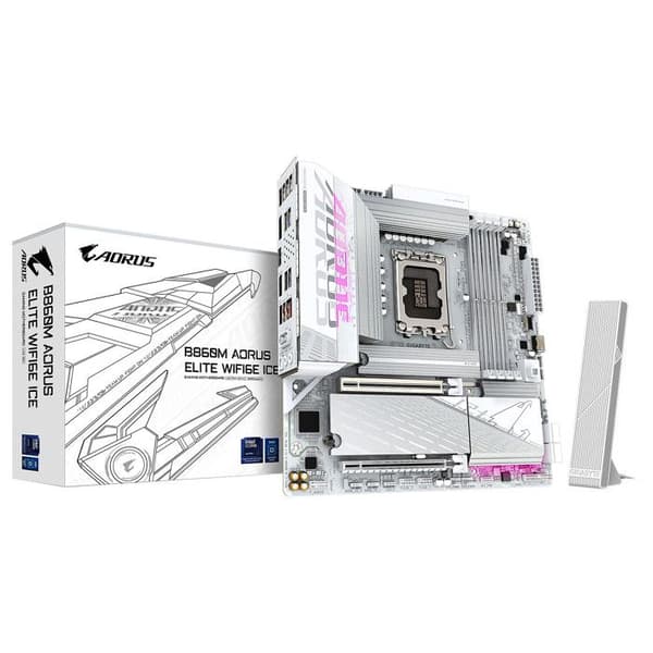 B860M A ELT WF6E ICE Gigabyte B860M AORUS ELITE WIFI6E ICE - Moderkort Micro ATX Sockel 1851 Intel Z890 Express - 4x DDR5 - M.2 PCI