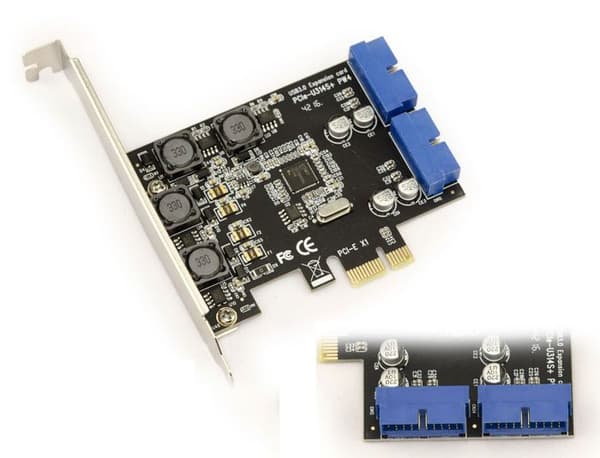 PCI Express PCIe till USB 3.0 2-portar Internt USB3 19 POINT 5G-kort med NEC Chipset. Låg- och högprofilfästen medföljer