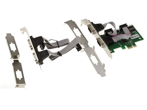 PCI Express PCIe Seriell RS232 4-portars styrkort med ASIX AX99100 Chipset. Med LÅG och HÖG PROFIL fästen