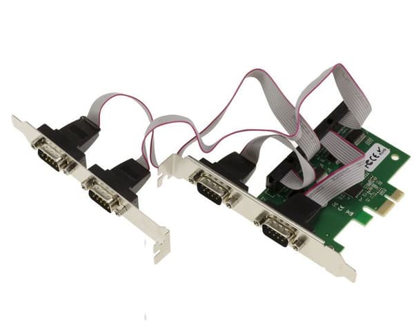 PCI Express PCIe Seriell RS232 4-portars styrkort med ASIX AX99100 Chipset. Med LÅG och HÖG PROFIL fästen