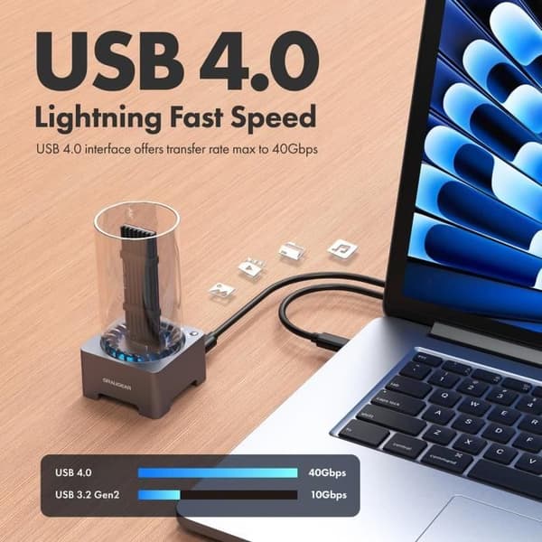 SSD M.2 NVMe dockningsstation - GRAUGEAR - USB 4.0 - 40 Gbit/s - Kylfläkt - Svart
