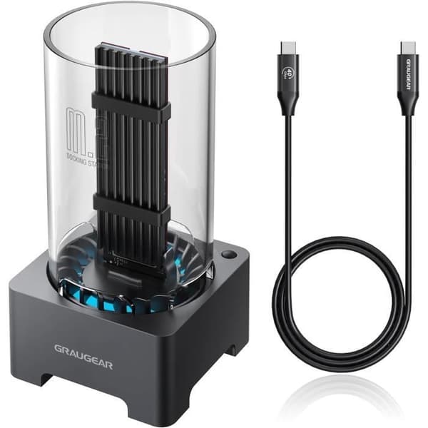 SSD M.2 NVMe dockningsstation - GRAUGEAR - USB 4.0 - 40 Gbit/s - Kylfläkt - Svart