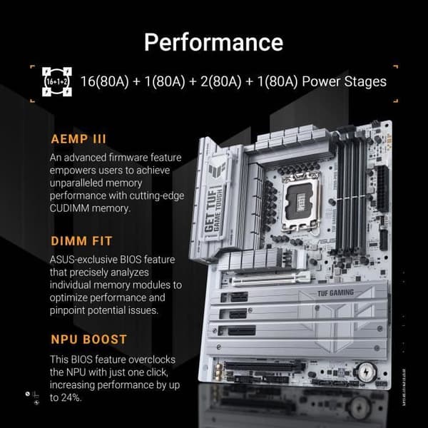 Moderkort - ASUS - TUF GAMING Z890-PRO WIFI - Socket LGA1851 - DDR5 - Integrerat Wi-Fi