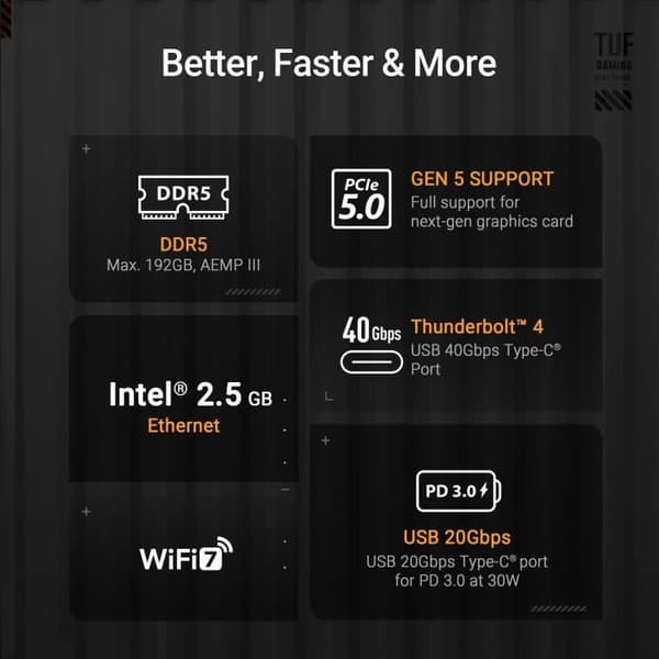 Moderkort - ASUS - TUF GAMING Z890-PRO WIFI - Socket LGA1851 - DDR5 - Integrerat Wi-Fi