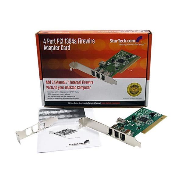 STARTECH PCI till 4-portars FireWire400 6-stifts adapterkort - 1x intern Firewire 400 - 3x extern FireWire 400 Grön, Metallisk