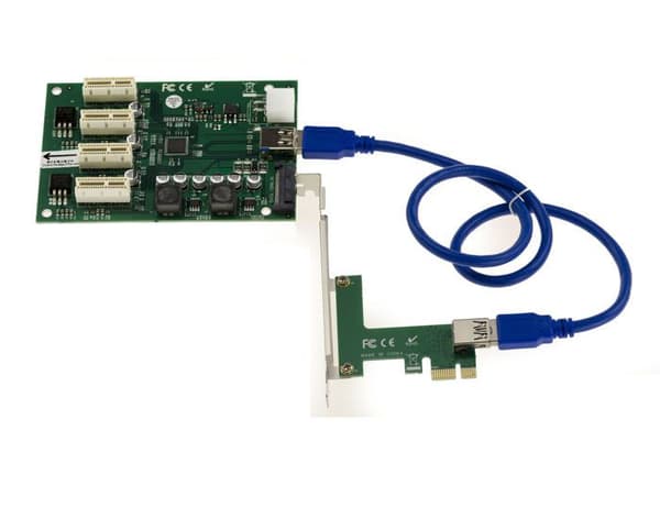 Expansionsplatta för att konvertera en PCI Express x1-port till 4 PCIe x1-portar med ASM1184e Chipset