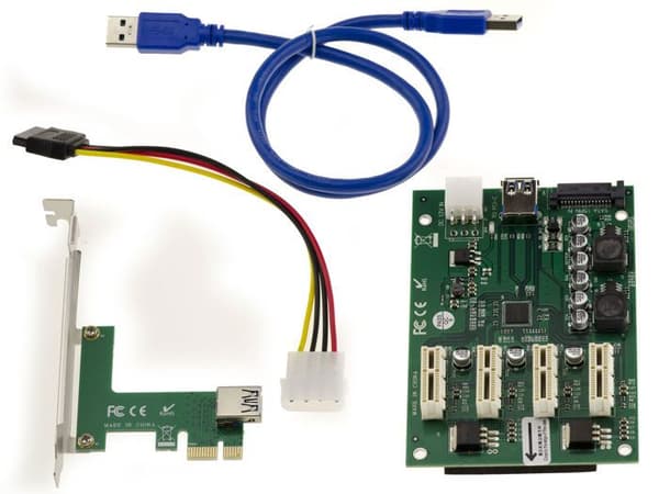 Expansionsplatta för att konvertera en PCI Express x1-port till 4 PCIe x1-portar med ASM1184e Chipset