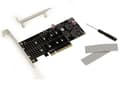 Miniatyrbild 3 av 3: PCIe 3.0 x8-kontrollkort för 2 M.2 NVMe M Key (M2 NGFF) SSD:er. Med PERICOM PI6C20400ALE Chipset