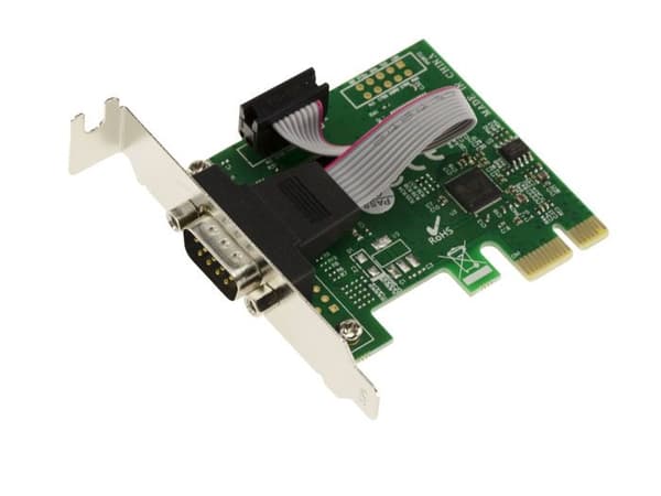 PCI Express PCIe Seriell RS232 1-portskort med ASIX AX99100 Chipset. Möjliga LÅG- och HÖGPROFIL-fästen