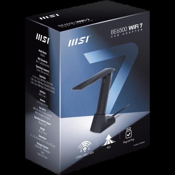 MSI BE6500 WiFi7 USB Stick - Donglekort och USB 3.2 Gen 1 (3.1 Gen 1) adaptern Svart