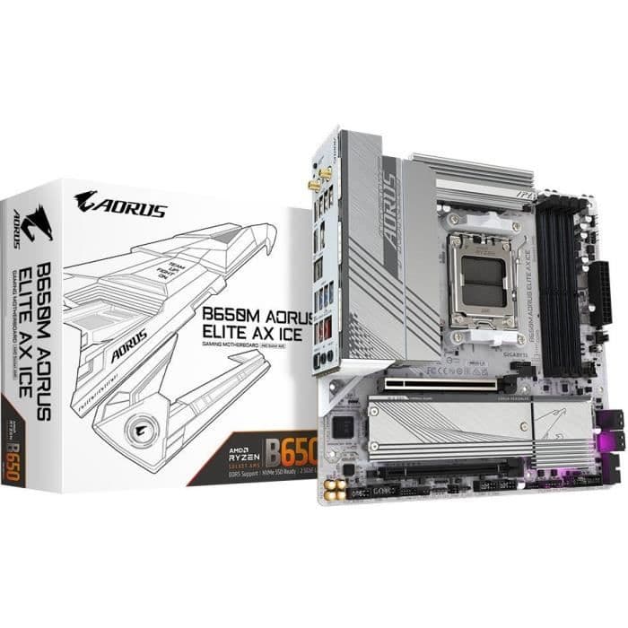 Moderkort - GIGABYTE - B650M AORUS ELITE AX ICE - Micro ATX - Wi-Fi 6E - DDR5 upp till 8000 MHz