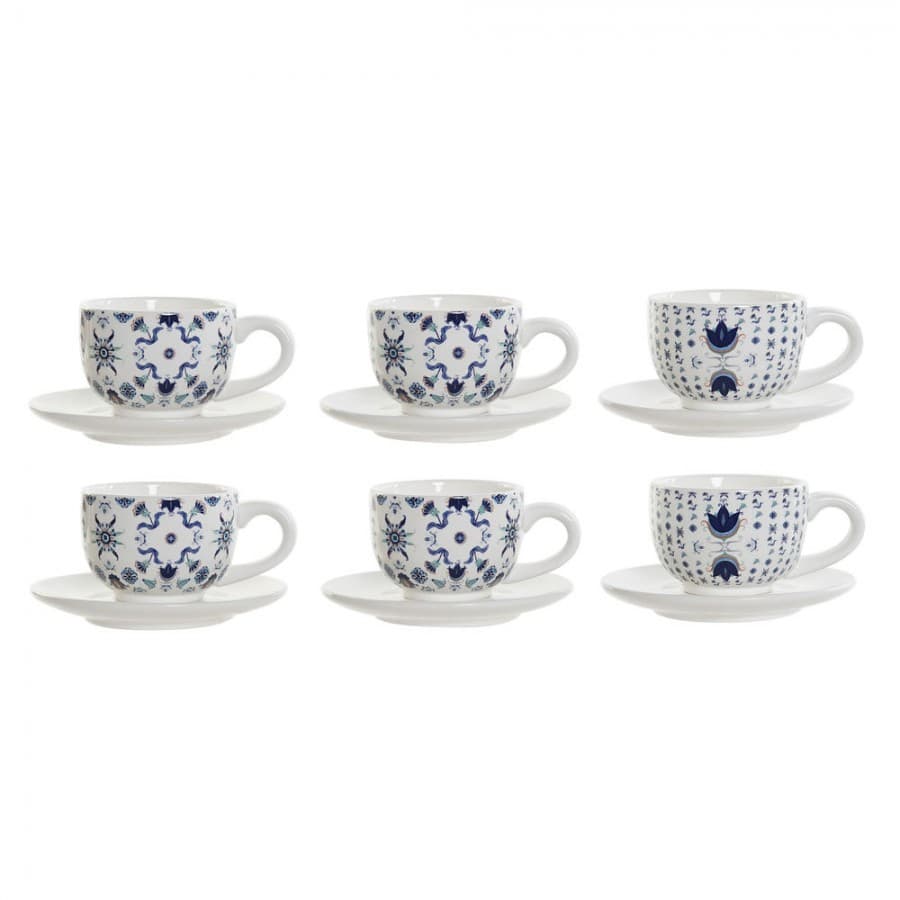 Set med kaffekoppar DKD Home Decor Blå Metall Vit Dolomite Kakel (6 pcs) (180 ml) (14 x 14 x 7 cm)