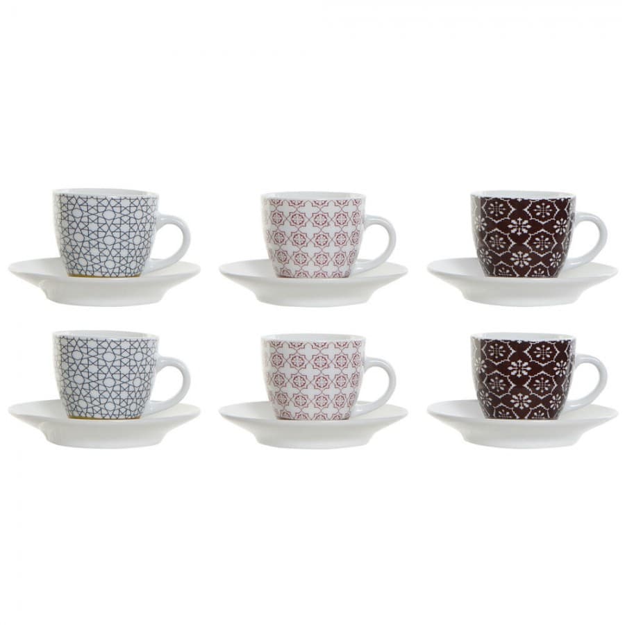 Set med kaffekoppar DKD Home Decor Grå Rödbrun Porslin Bone China (11.5 x 11.5 x 6.5 cm) (6 pcs) (180 ml)