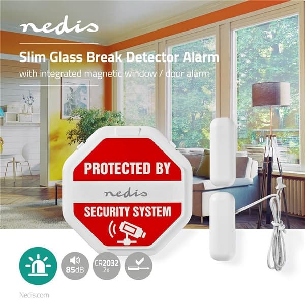 Nedis Dør Vindue Alarm | Batteri | 2x CR2032 | 85 dB | Hvid
