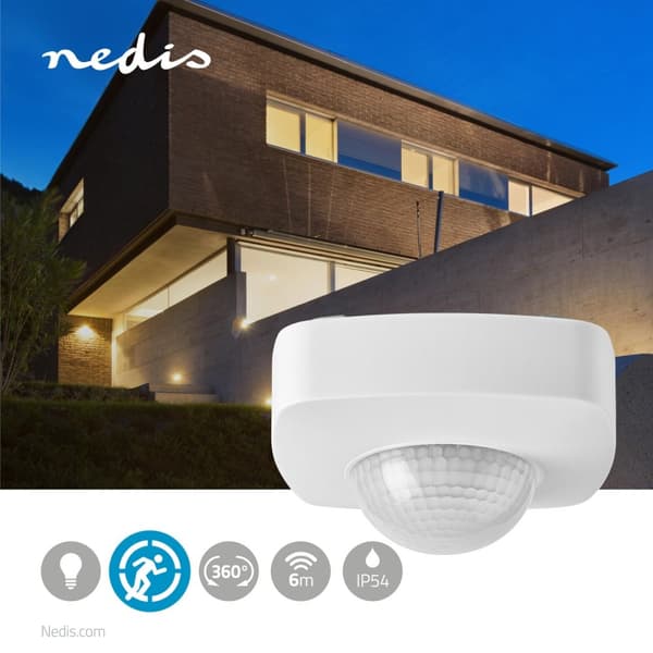 Nedis Bevegelsessensor | Innendørs og Utendørs | 3-Wire | Type F (CEE 7/7) | 360 ° | 5 - 300 W | 300 W | 1200 W | 3 - 2000 Lux | Sensorteknologi: PIR