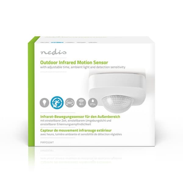 Nedis Bevegelsessensor | Innendørs og Utendørs | 3-Wire | Type F (CEE 7/7) | 360 ° | 5 - 300 W | 300 W | 1200 W | 3 - 2000 Lux | Sensorteknologi: PIR