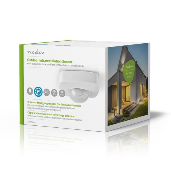 Nedis Bevegelsessensor | Innendørs og Utendørs | 3-Wire | Type F (CEE 7/7) | 360 ° | 5 - 300 W | 300 W | 1200 W | 3 - 2000 Lux | Sensorteknologi: PIR