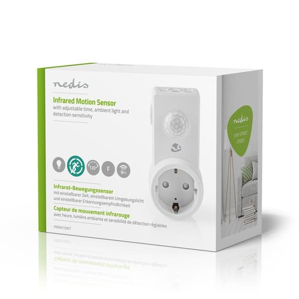 Nedis Liiketunnistin | Sisäkäyttöinen | Type F (CEE 7/7) | Tyyppi F (CEE 7/7) | 120 ° | 5 - 300 W | 300 W | 1200 W | 3 - 2000 Lux | Anturitekniikka: P