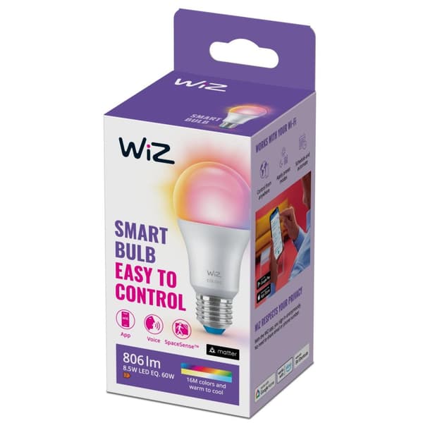 WiZ White&Color 60W E27 Standard Shape Tunable Matt Single Pack [Energialuokka F] (929003601001)