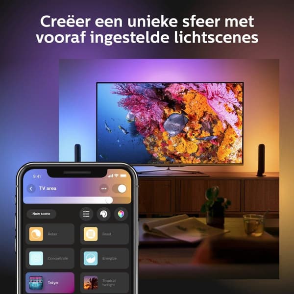 Philips Hue White and Color Ambiance Play Lightbar Twin Pack, dæmpbar, op til 16 millioner farver, kontrollerbar via app, kompatibel med Amazon Alexa,