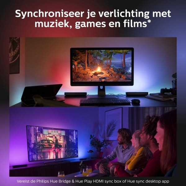 Philips Hue White and Color Ambiance Play Lightbar Twin Pack, dæmpbar, op til 16 millioner farver, kontrollerbar via app, kompatibel med Amazon Alexa,