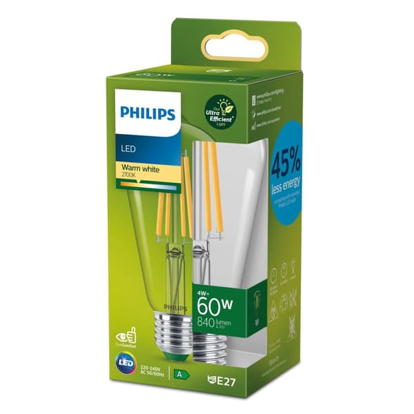 Signify Philips Classic LED A-Label-lampa 60W E27 klar varmvit Edison [Energiklass A] (929003642401)